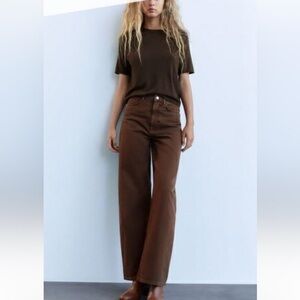 Zara Chocolate Brown Relaxed Fit High Rise Jeans
